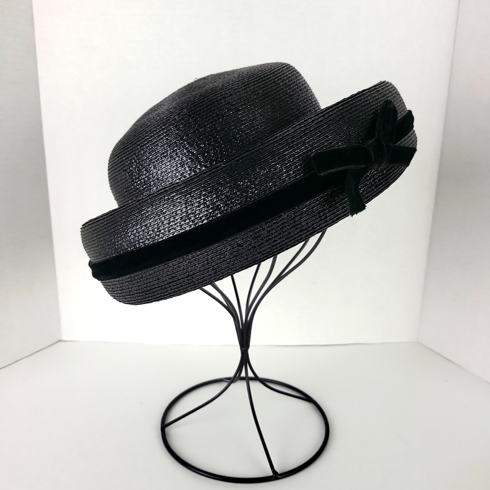 Black Straw Bow Trim Women's Dress Hat